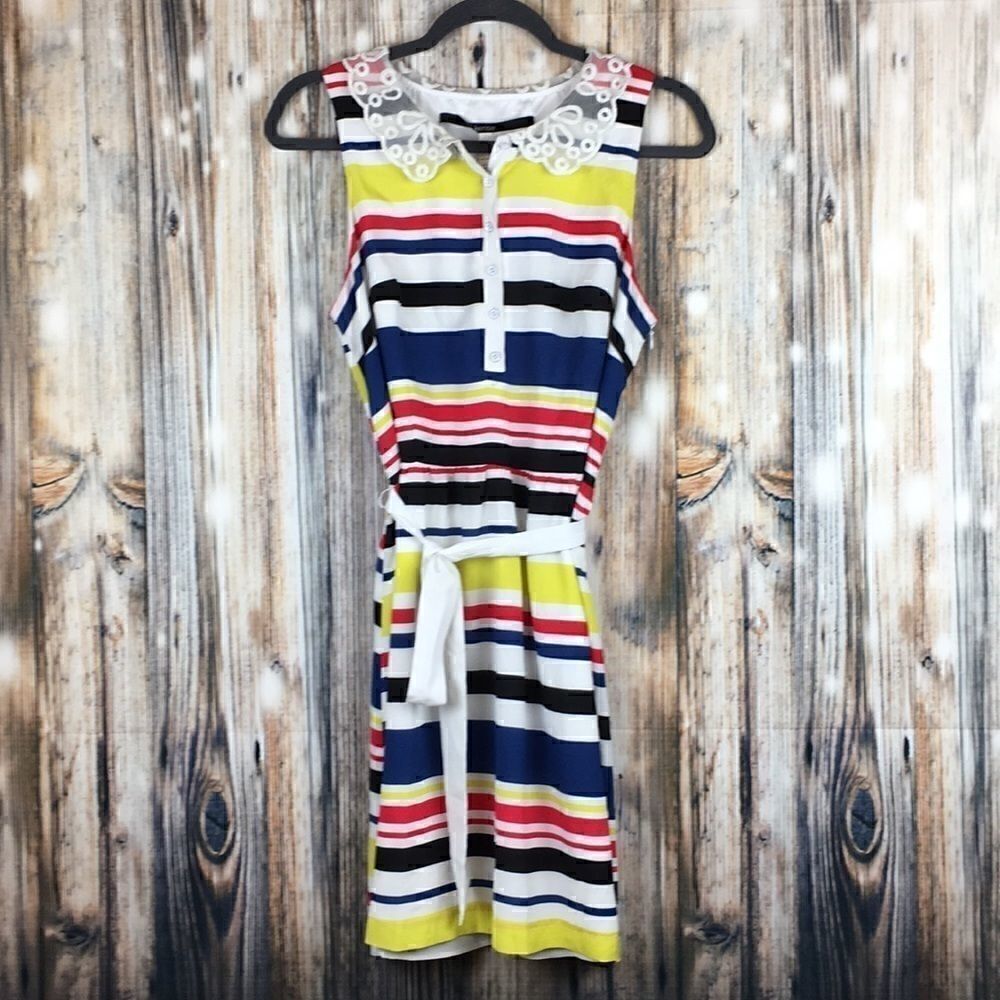 Kensie Dresses | Multi Stripe Collar Dress | L - Picture 2 of 7